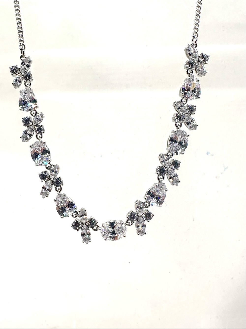 Givenchy Silver Crystal Necklace with Clear Stone Accents